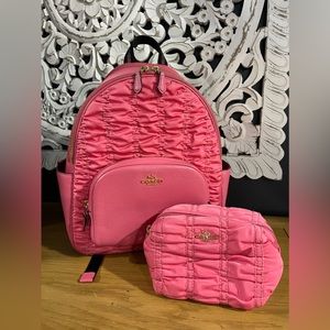 Coach backpack with matching cosmetic bag. Pink. EUC